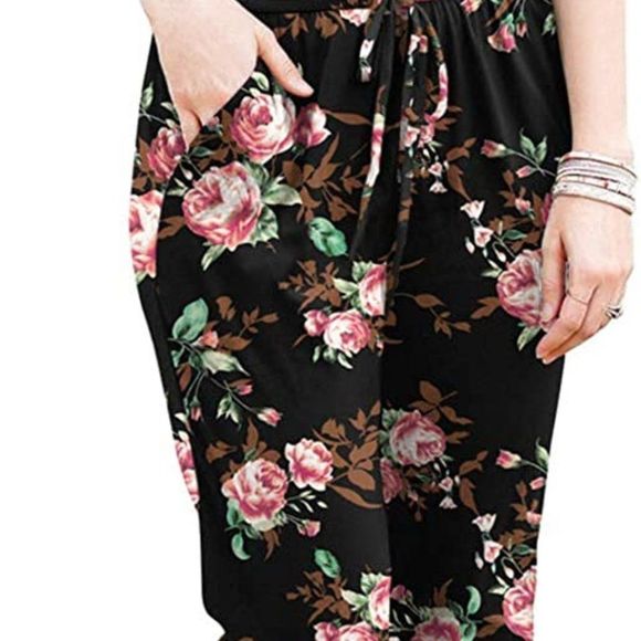 DouBCQ Womens Casual Short Sleeve Jumpsuits Elastic Waist Jumpsuit with Pockets - Picture 2 of 4